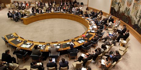Members of the United Nations Security Council listen to Syria's U.N. Ambassador Bashar Ja'afari during a Security Council meeting on the situation in Syria. Photo / AP