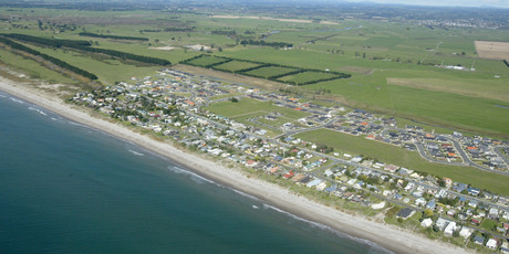 Aerial photo of Papamoa showing Emerald Shores subdivision to the left. Photo / Bay of Plenty Times