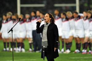 Hinewehi Mohi sings at a rugby international. Picture / APN