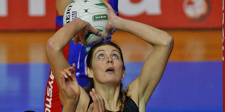 Irene van Dyk in action during the Magic's victory over the Mystics. Photo / Getty Images