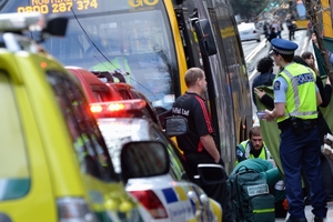 The scene in Wellington after NZ Bus director Tim Brown was hit by a bus. Photo / Sean Gillespie