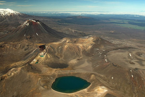 An aerial view over the Tongariro National Park. Photo / Greg Bowker