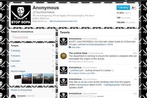 The Twitter page for the alleged hacking collective 'Anonymous'. Photo / Supplied