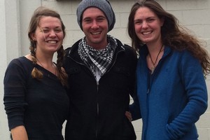 Liz Lane, Stuart Mairs and Jen Lane, are three UK backpackers who refuse to be put off by Christchurch's shaky reputation. Photo / Kurt Bayer