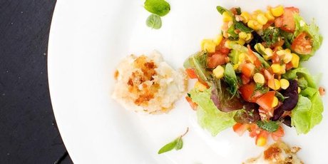 Fried bocconcini with corn salsa. Photo / Babiche Martens