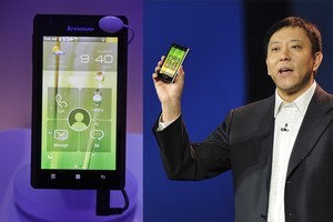 Senior VP of Lenovo Liu announces the K800 smartphone at CES. Photo / Supplied