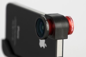 The Olloclip adds fisheye, wide-angle and macro lenses to iPhones. Photo / Supplied