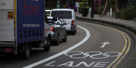 A special games lane has been set aside for Olympic traffic. Photo / Bloomberg
