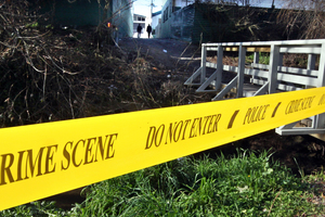 Police search for a weapon along Mangakakahi Stream in Rotorua. Photo / The Daily Post
