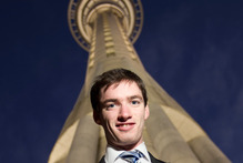 Allan Brent will be trekking up the Sky Tower 16 times today with his mother, Anna, to raise funds for the Breast Cancer Research Trust. Picture / Richard Robinson 