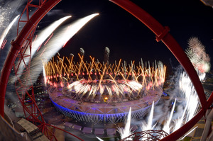 Fireworks during the opening ceremony. Photo / AP