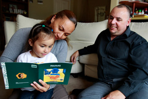 Marama, Teina, 3, and Paul Davidson are a family who choose to converse in te reo Maori in their Auckland home. Photo / Steven McNicholl