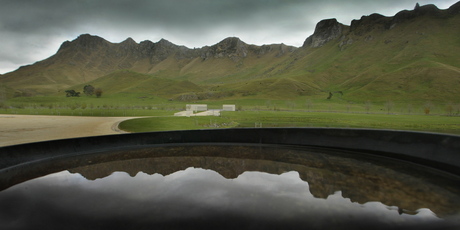 Te Mata peak is reflected in a wine barrel at Craggy Range winery. Photo / Hawkes Bay Today