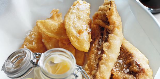 Beer-battered fish and chips. Photo / Chris Court