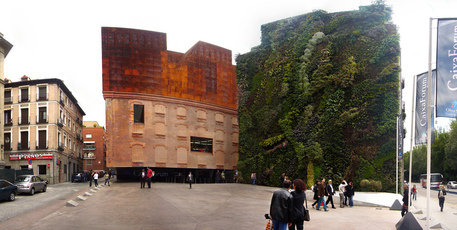 A 24-metre high vertical garden, designed in collaboration with the botanist Patrick Blanc adorns a wall of the CaixaForum in Madrid. Photo / Laie CaixaForum Madrid