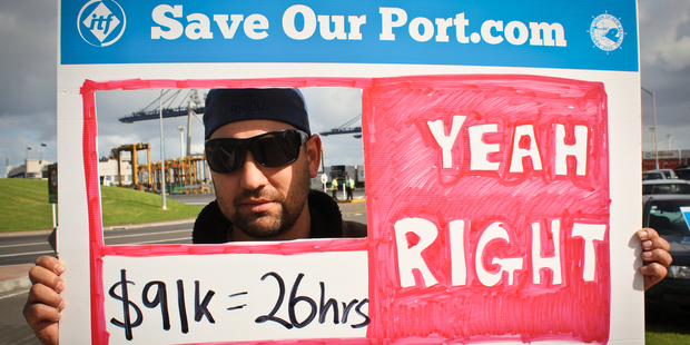 Cecil Walker, seen on the picket during the port strike, says he feels betrayed when he goes in to work now. Photo / Supplied, Flickr