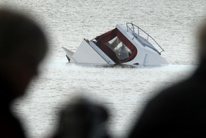 Only the top of the 10.6m launch was visible after the sinking. Photo / Alan Gibson