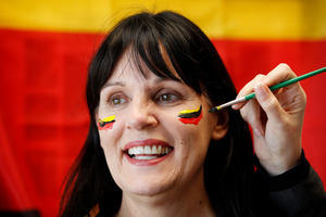Julie Hardaker shows off her stripes in Chiefs' colours yesterday. Photo / Christine Cornege