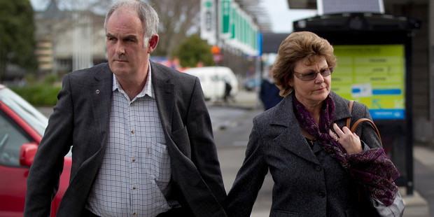 Kerry and Marlene Macdonald leave Palmerston North District Court after supporting their son during yesterday's hearing. Photo / Sarah Ivey