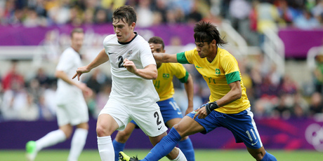 Tim Payne and the Oly-Whites held their own for long periods against Neymar and Brazil. Photo / AP
