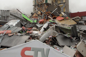 The collapsed CTV building. Photo / Geoff Sloan.