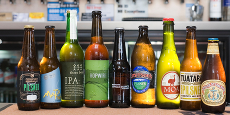 A selection of craft beers made using Kiwi hops on display at the Brew on Quay Bar, in 2010. Photo / Paul Estcourt