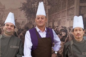 Jean Reno (centre) and Michael Youn (right) take gastronomy to new levels in Le Chef. Photo / Supplied
