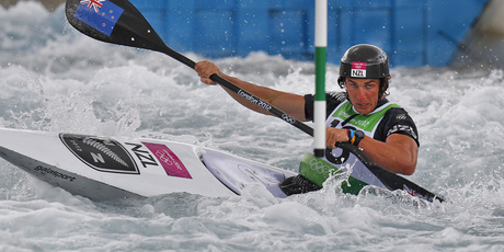 Mike Dawson goes through the kayak slalom course. Photo / Mark Mitchell