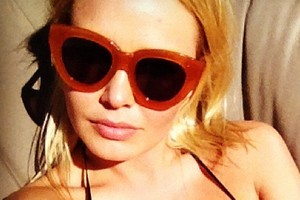 Lara Bingle showed off her Karen Walker sunglasses in a photo posted to her Twitter account. Photo / @MsLaraBingle