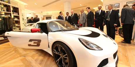 New Lotus owners DRB-HICOM welcome British Business Secretary Vince Cable to the Lotus Originals flagship store on Regent Street. Photo / Supplied.