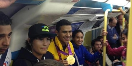 Ruben Limardo shares his gold medal winning effort with commuters in London - to their surprise and appreciation. Photo / supplied