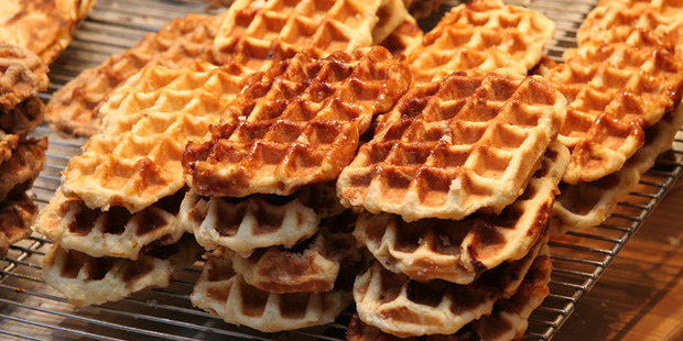 Authentic Belgian waffles are butter-rich, with a hint of cinnamon, and topped with caramelised sugar.