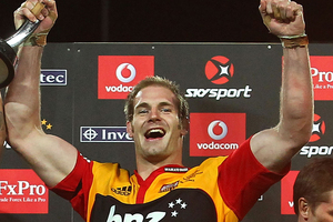 Chiefs co-captain Craig Clarke holds the Super Rugby Cup after the Chiefs defeated the Sharks during the Super Rugby Final. Photo / Getty Images.