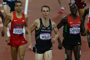 Nick Willis (centre) says he's very happy to have secured his spot in the men's 1500m final. Photo / Brett Phibbs