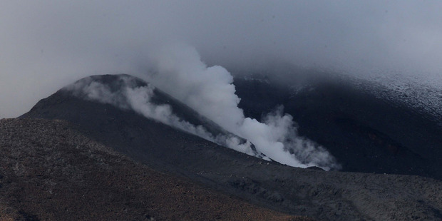Steam bellows from vents at the summit of Mt Tongariro this morning. Photo / Alan Gibson