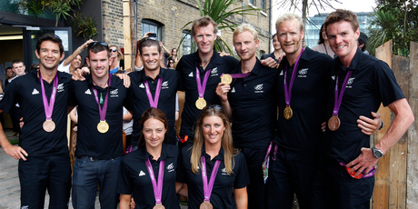 New Zealand's rowing medalists. Photo / AP.