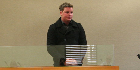 Callum Boe in the dock at the Queenstown District Court as he is sentenced to two years in prison. Picture / Mountain Scene