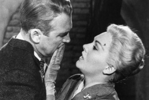 Jimmy Stewart, left, and Kim Novak in a scene from Alfred Hitchcock's 1958 'Vertigo'. Photo / AP