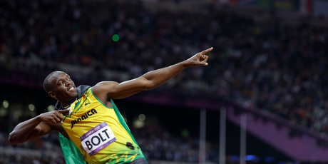 Jamaica's Usain Bolt celebrating his win in the men's 100 metre final. Photo / AP