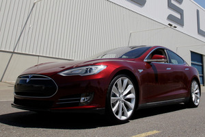 Another Tesla Model S rolls off the production line. Photo / Paul Sakuma Photo / Paul Sakuma