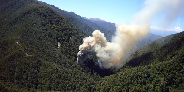 Smoke billows from the ventilation shaft after the fourth explosion in the Pike River coal mine, on November 28, 2010. Photo / Supplied