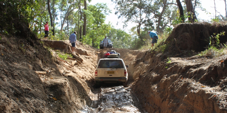 Chuckie navigates the notorious Palm Creek crossing. Photo / Colin Espiner