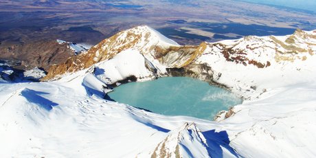 Mt Ruapehu's crater lake stands out like a jewel. Photo / Jared Savage