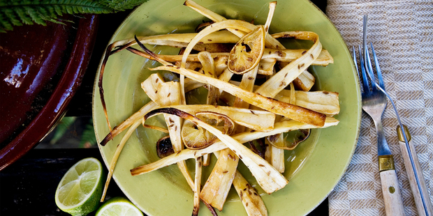 Roasted parsnips with lime, cumin seeds and brown sugar. Photo / Babiche Martens