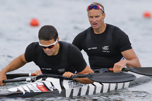 Steven Ferguson and Darryl Fitzgerald raced admirably but finished up in seventh place in the final of the men's K-2 1000 final. Source / Brett Phibbs NZ Herald