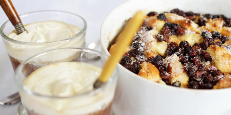 Bread and butter pudding and hot buttered rum go perfectly together. Photo / Michael Craig
