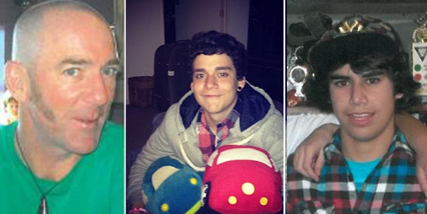 The missing are (from left) Bryce John Jourdain, 42, Joao Felipe Martin and Stephen Kahukaka-Gedye, both 17. Photos / Supplied