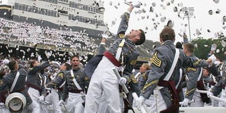 At graduation, tried-and-tested cadets toss their hats in the air.