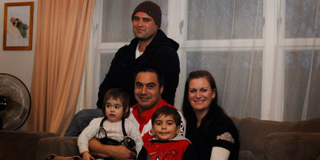 Joe Morrell and Shannon Madden on the couch with 18-month-old Akaydia Madden-Morrell and Jkhan Hulena-Madden, 4. Terekia Madden sits behind. Photo / Christine Cornege