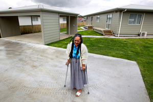 Caravan dweller Joy Daly at the Moerewa home she hopes to move into with her husband and two grandchildren. Photo / Steven McNicholl